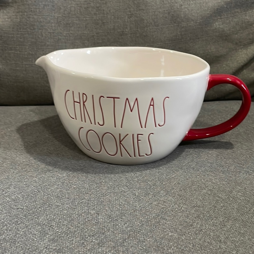 Rae Dunn Christmas Cookies Mug Bowl White whit red Handle